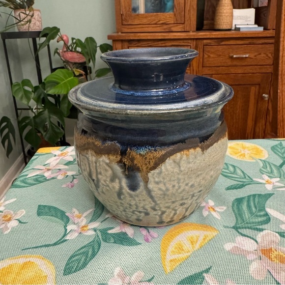Other - Handcrafted Blue and Brown Ceramic butter crock